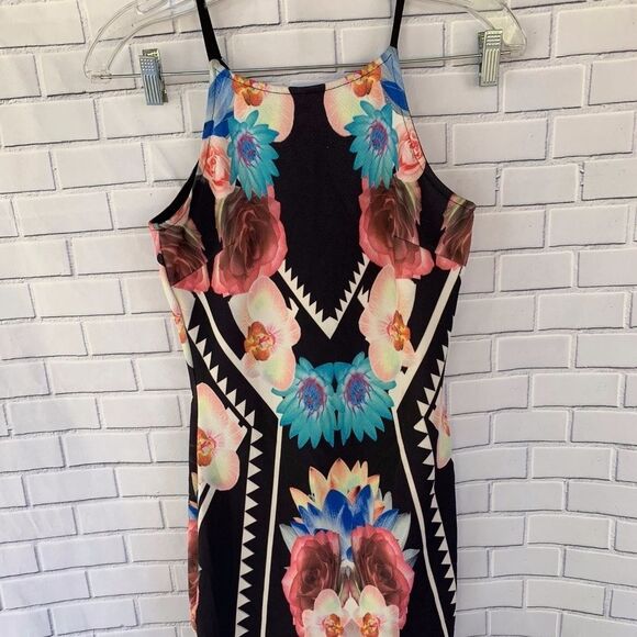 Olive Tree Black Print Bodycon Dress Size S - Picture 1 of 4